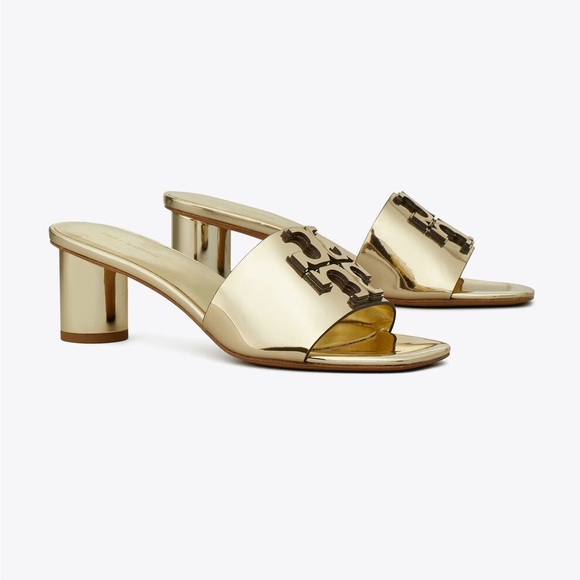 Tory Burch Ines Mule Sandal Mirrored Metalic Crash Gold NWT - Picture 1 of 3